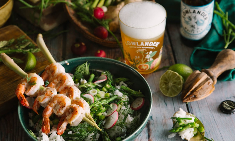 Gerecht met garnalen en Lowlander White Ale